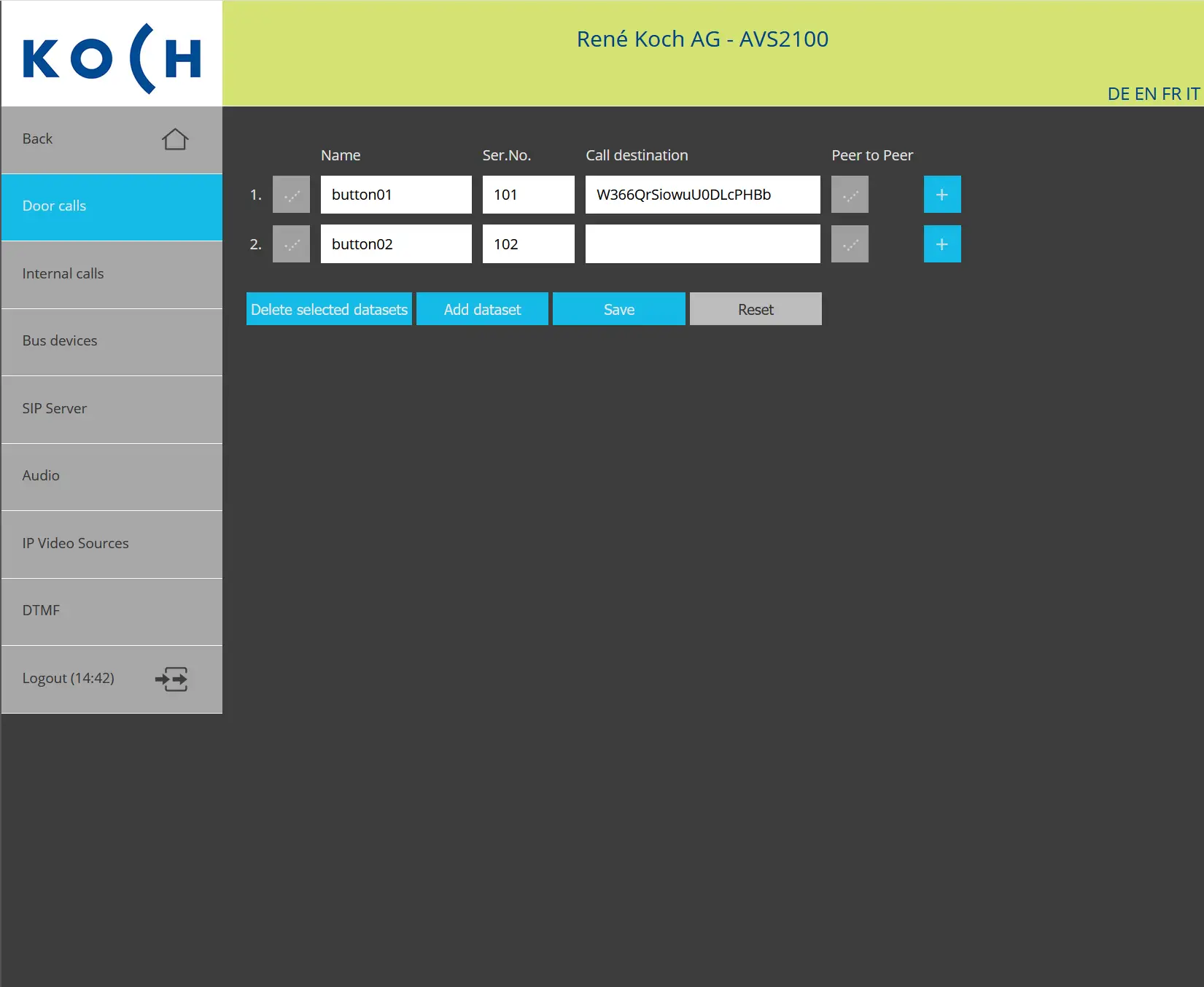 Door Call Button Settings